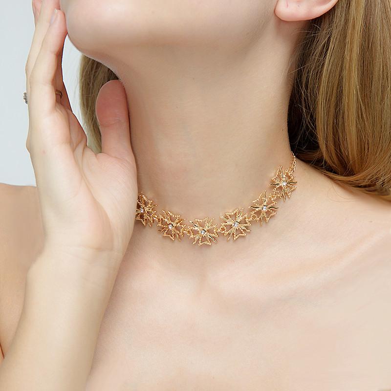 Boho Style Cross Short Choker Necklace, Rhinestone Cross Clavicle Chain