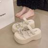 Fashion cover with skirt, toe rhinestone high-heeled sandals for women's summer wear 2025 new muffin thick-soled heightening cool slippers