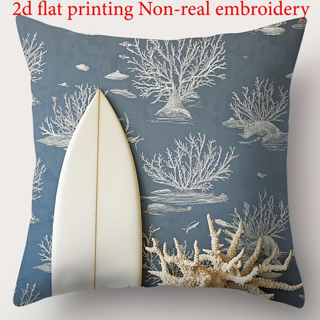 Ocean-themed 2d flat printing pillows Non-real embroidery Polyester pillowcase, sofa decorative cushion cov Headboard Pillow