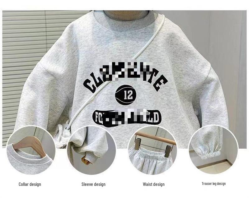 Boys 2024 Spring & Autumn Korean Pullover & Sweatpants Set - Solid Color, Casual & Fashionable