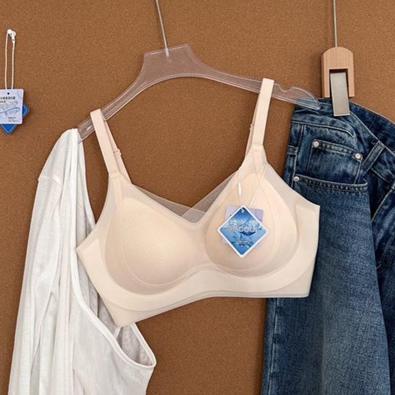 #Ultra-thin cool ice-skin underwear women's small breasts gather and pull up to prevent sagging comfortable bra thin
