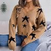 Knit Pullover Sweater Women Long Sleeve V Neck Casual Autumn Winter Star Cut