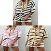 Completo in Maglia a Righe da Donna Streetwear con Motivo a Intreccio per Uso Casual Estivo