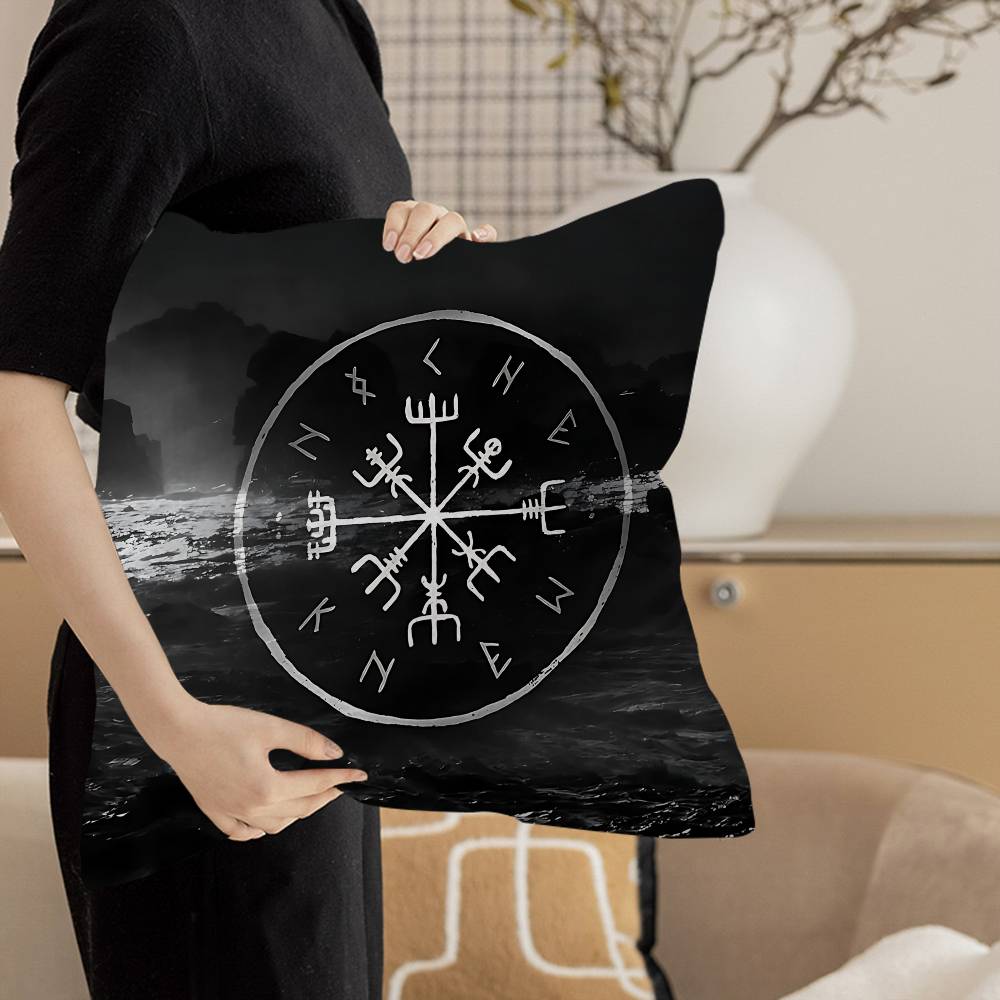 V-Viking Logo V-Vegvisir Luxury Pillow Anime Pillow Sofa Bed Head Pillow Cover Cushion Cover 45X45 Cm Fashion