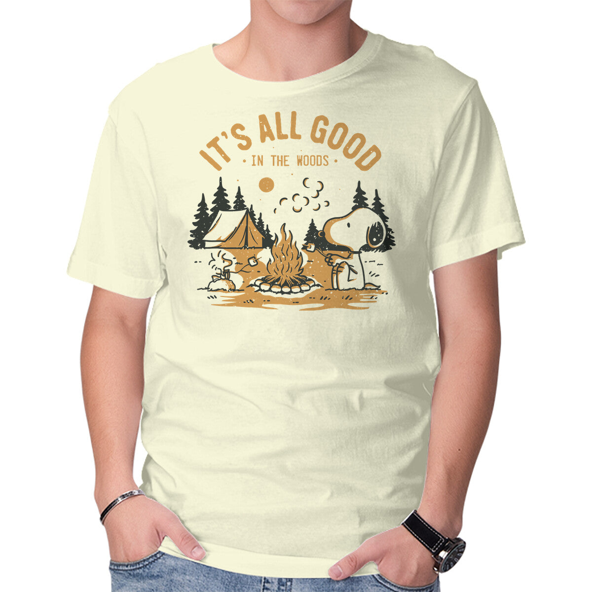 Unisex Crew Neck T-Shirt Camping Friends Graphic Short Sleeve Casual Tee M