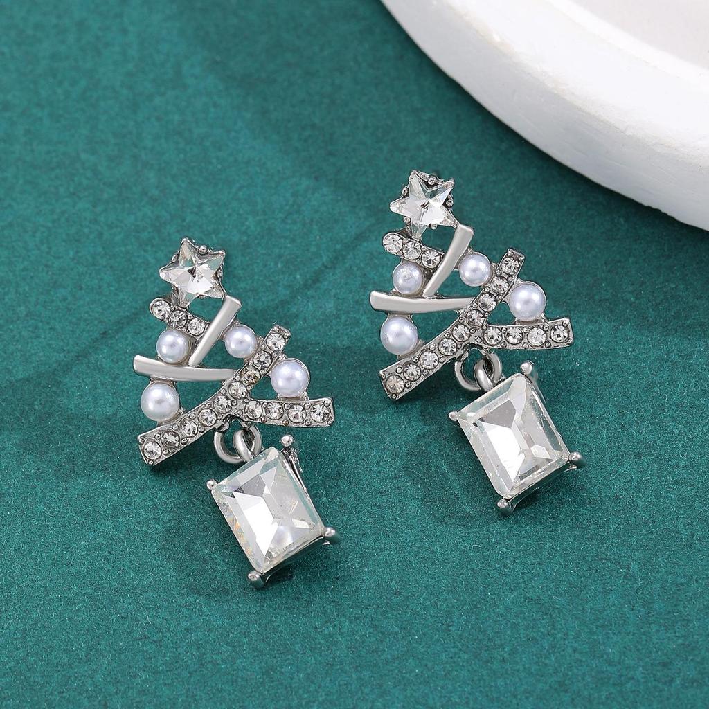 Colorful Light Luxury Christmas Tree Diamond Stud Earrings for Women