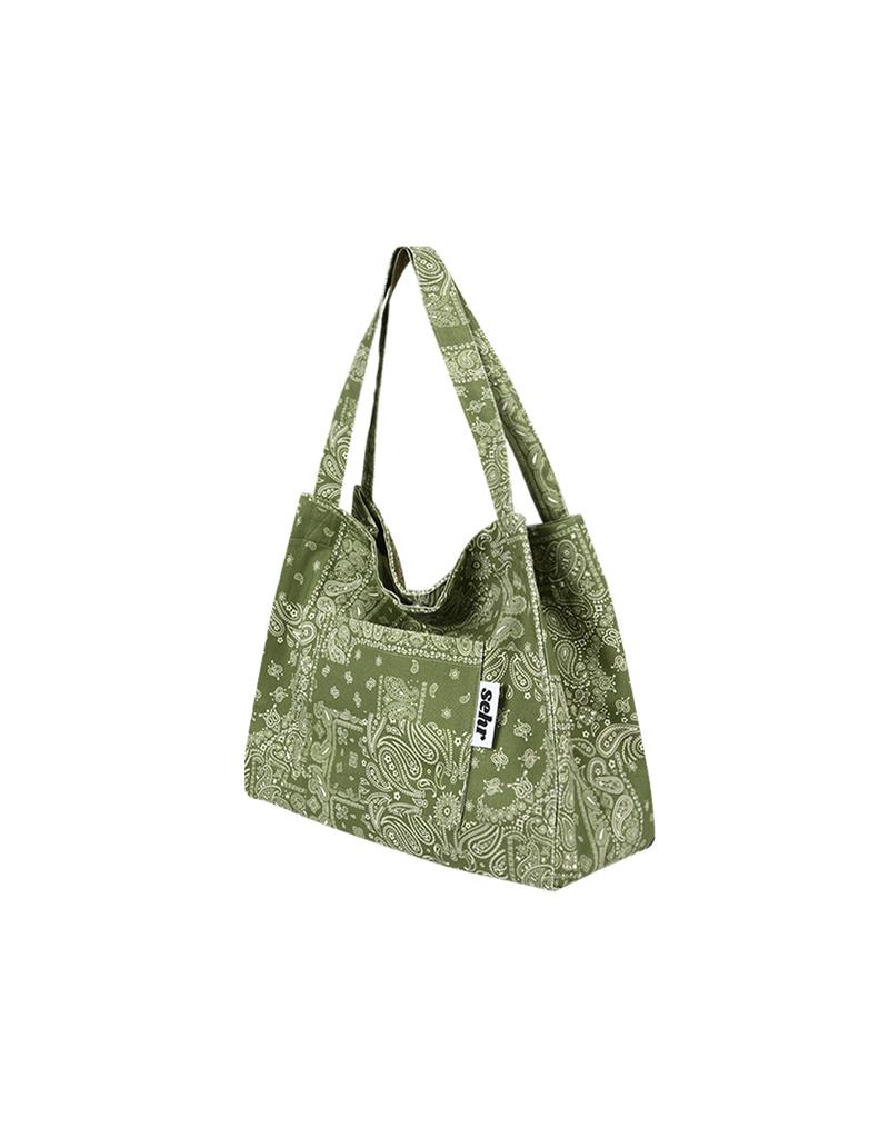Sehr Light Paisley Twill Cotton Middle Bag (Green)