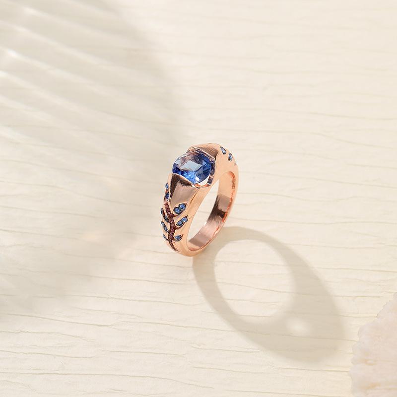 

Jewelry: multi-coloured, delicate leaf, zirconia ring, with a simple personality No. 10 рожевий колір золота