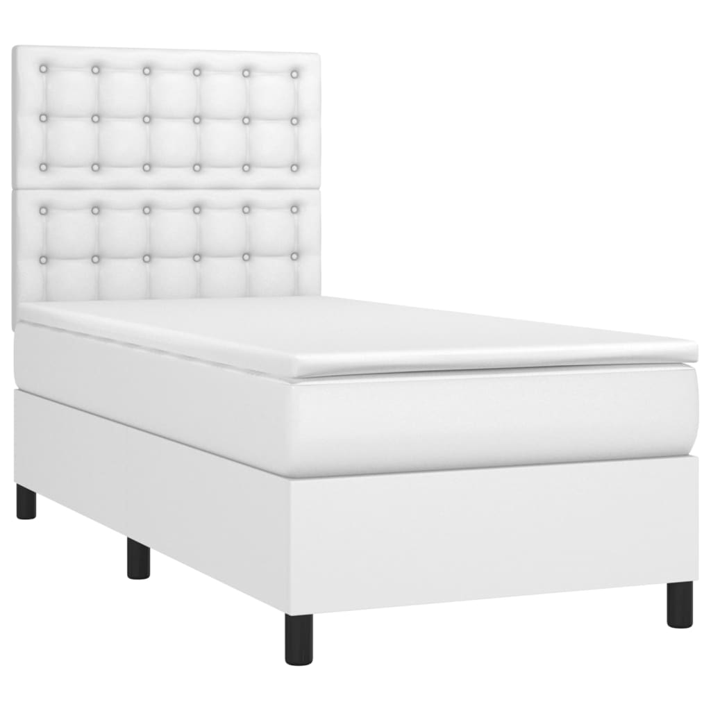 Vidaxl Łóżko Kontynentalne Z Materacem I Led, Biała Ekoskóra 80X200 Cm