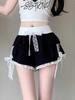 Plus Size Women's Wide-Leg Summer Shorts with Lace Trim & Bow Knot Design