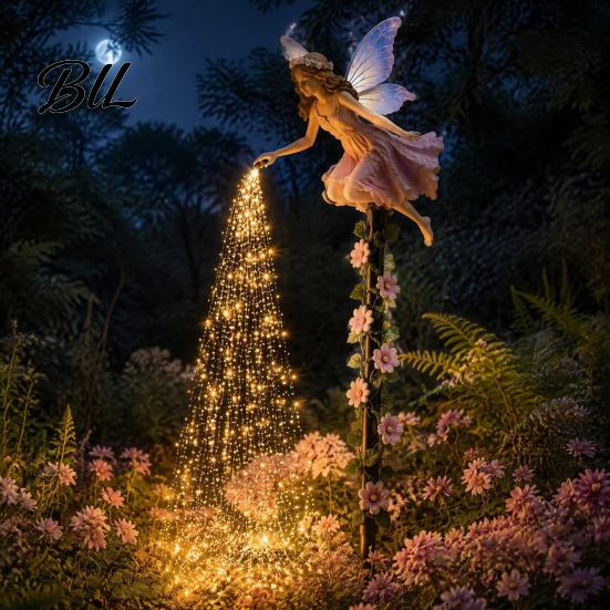 Decorative Yard Ornaments for Gardens Fairy Sprinkling Magic Dust Solar Garden Light, Outdoor Front Pathway Decorations Statue with LED Light String,