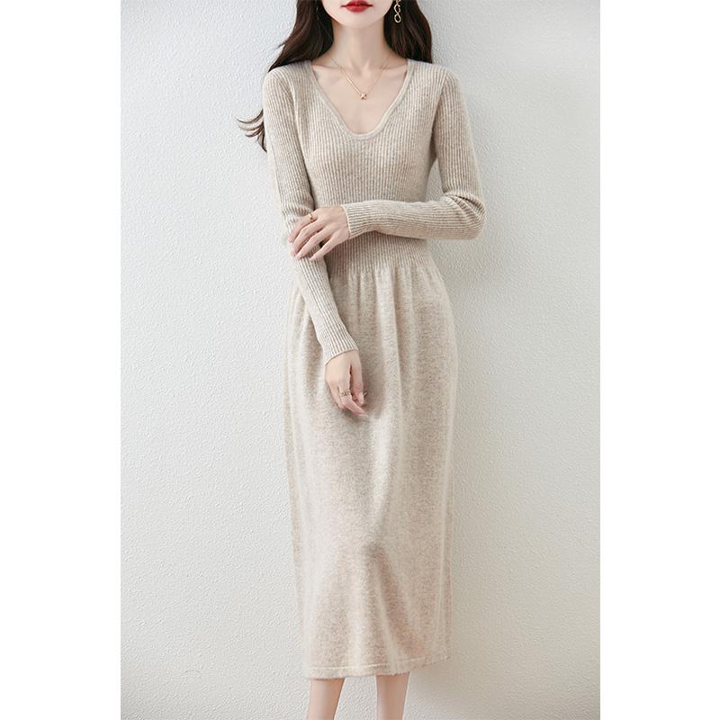 Women's Cashmere Dress Qinghe Cashmere 30% Cashmere 70% Wool Autumn and Winter Cashmere Skirt Soft and Warm