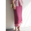 Plum Red Contrasting Color Two Sides of the Knee High Waist Skirt for Women with Silk Satin Matte Smooth Artistic Sense