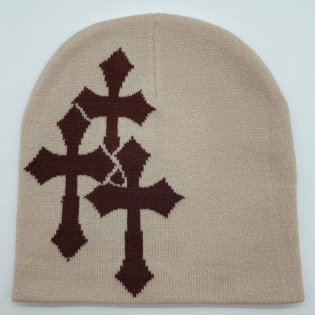 Fashion Cross Beanie Hat for Women Men Comfortable Knitted Hat Pullover Cap Winter Autumn Skull Cap Adult Y2K Headdress