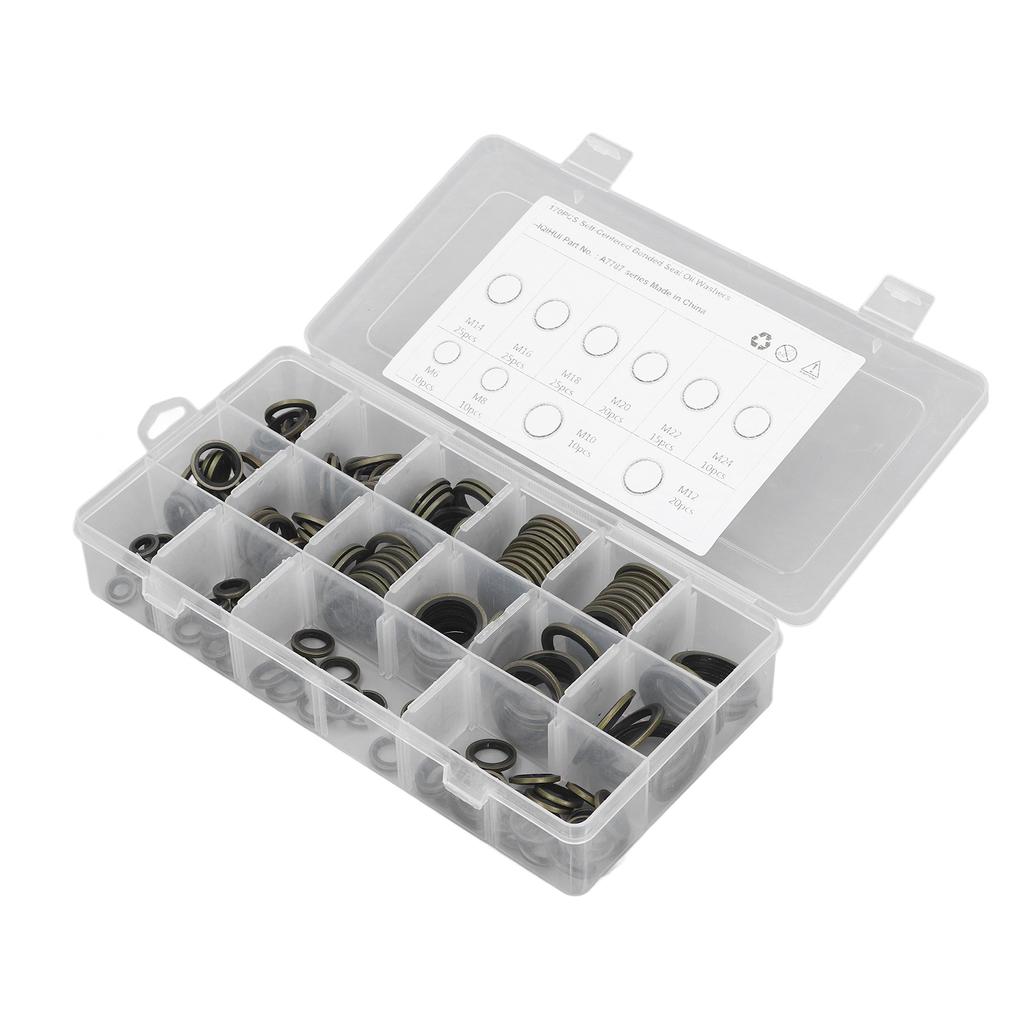 170 Stück Set Ablassschraubendichtung 10 Größen Gummi und Metall Ölablassschraubendichtung Ersatz mit