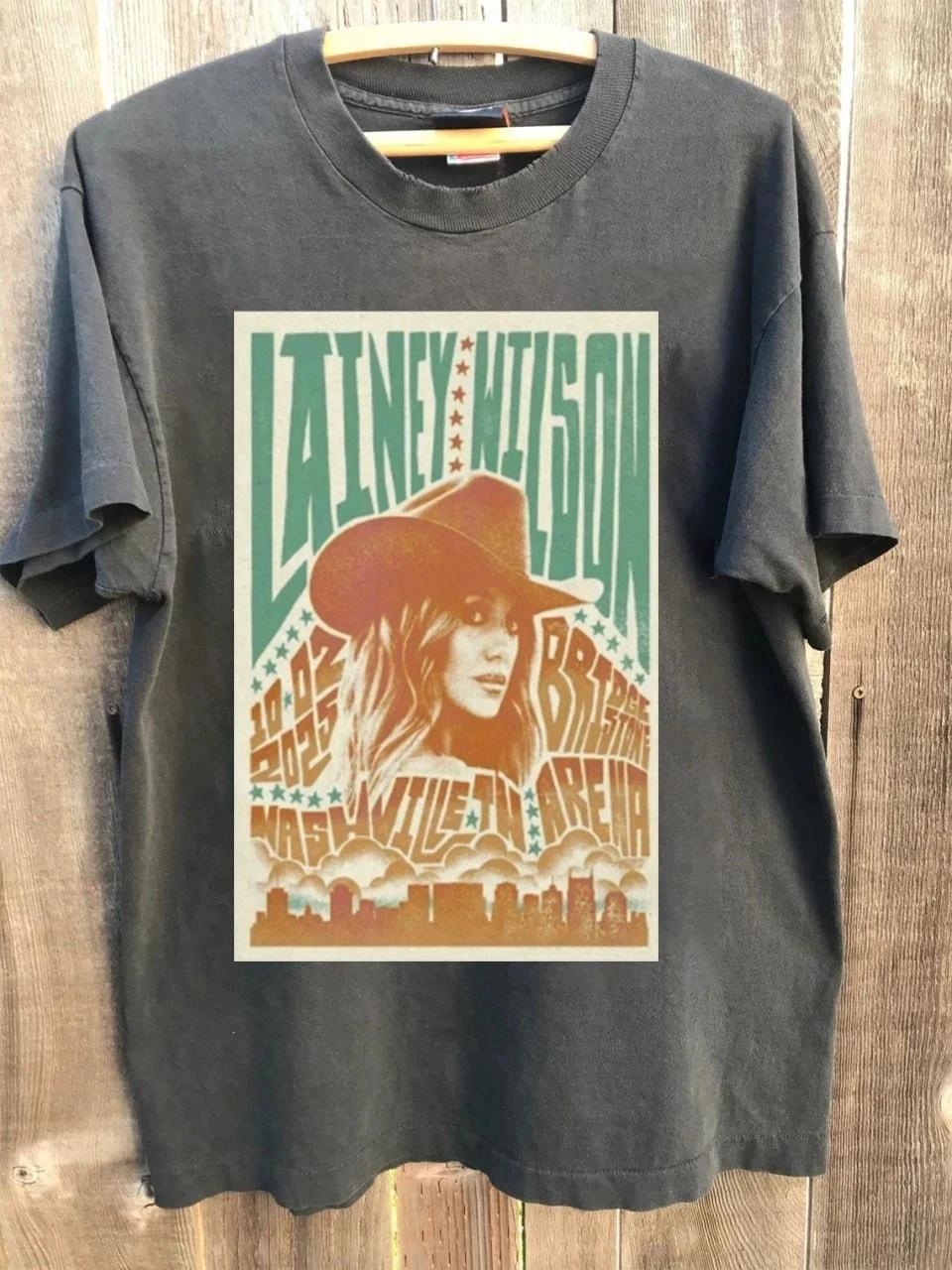 

2025 Lainey Wilson Nashville, Tennessee Poster T-shirt Retro Commemorative T-shirt Daily Outdoor Men s Fan Printed T-shirt -... S разноцветный