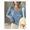 Women Solid High Elastic Slim Long Sleeve Round Neck Casual Bottoming T Shirt