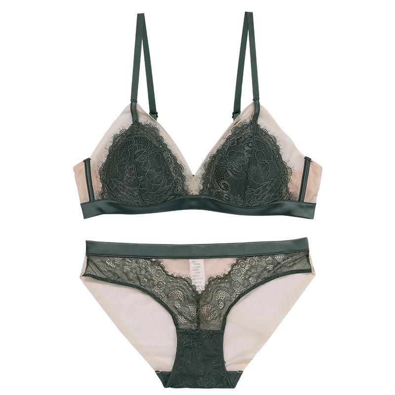 French sexy underwear women's eyelashes lace rimless bra thin cotton triangle cup gather bra bra bra