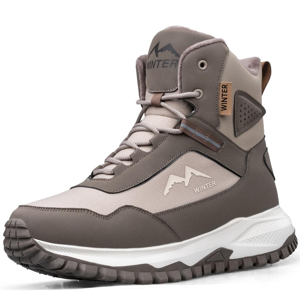 Men's Large Size Soft Sole Heightening Warm Fur a System with Winter Non-slip Hiking Snow Boots Plush Lined Outdoor Sports Cotton Boots