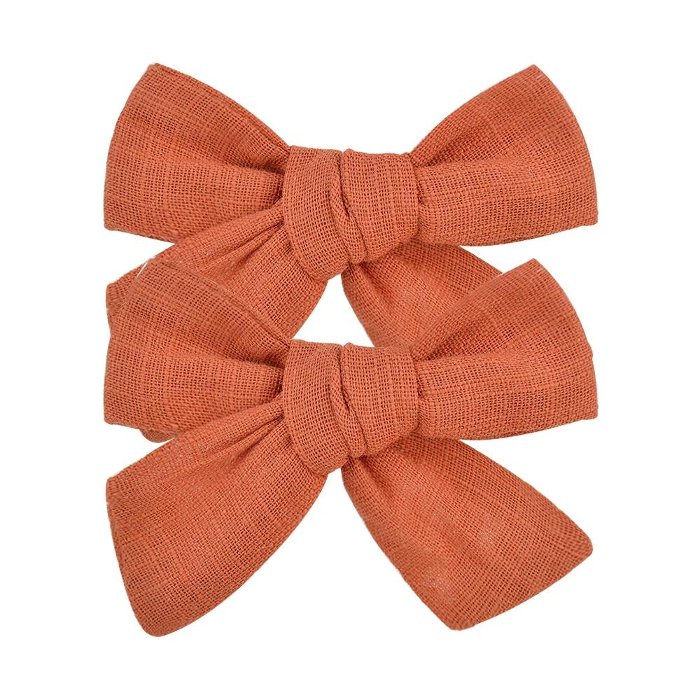 2Pcs/Set 3Inches Cotton Linen Solid Color Bowknot Hair Clip for Kids Girls Handmade Boutique Hair Bows Headwear Hair Accessories