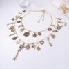 Personality trend retro light luxury style ancient gold alloy sun moon stars stacked chain necklace woman