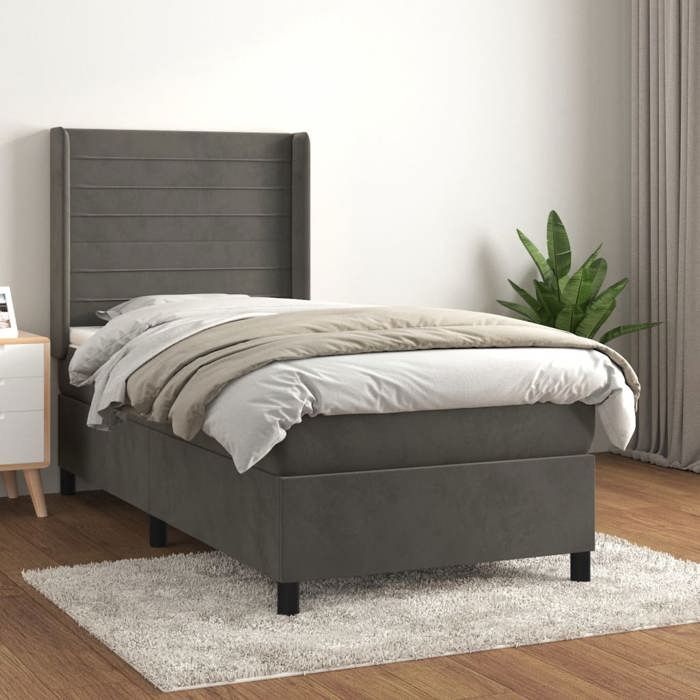 Maison Exclusive - Sommier à lattes de lit et matelas Gris foncé 90x190 cm Velours
