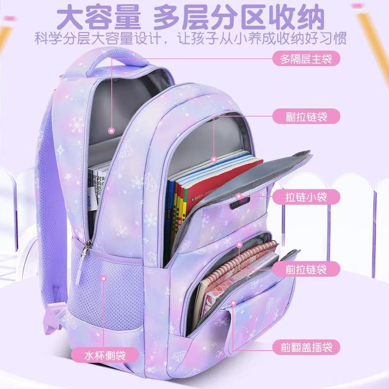 Elementary School Bag For Girls, Grades 1 To 6 For Girls, Large-Capacity Waterproof Three-Piece Backpack And Spine Bag.