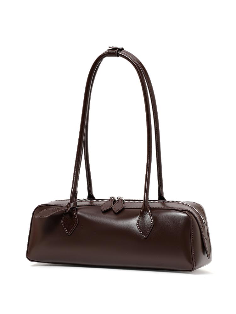 Bolso de hombro único de cuero de vaca de diseño de nicho para mujer, bolso tipo baguette largo, bolso de Año Nuevo