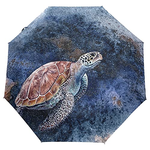 Ocean Sea Turtle Folding Rain Sun Umbrella Sea Creatures Travel Umbrellas Compact Lightweight Windproof for Teens Adults Kids