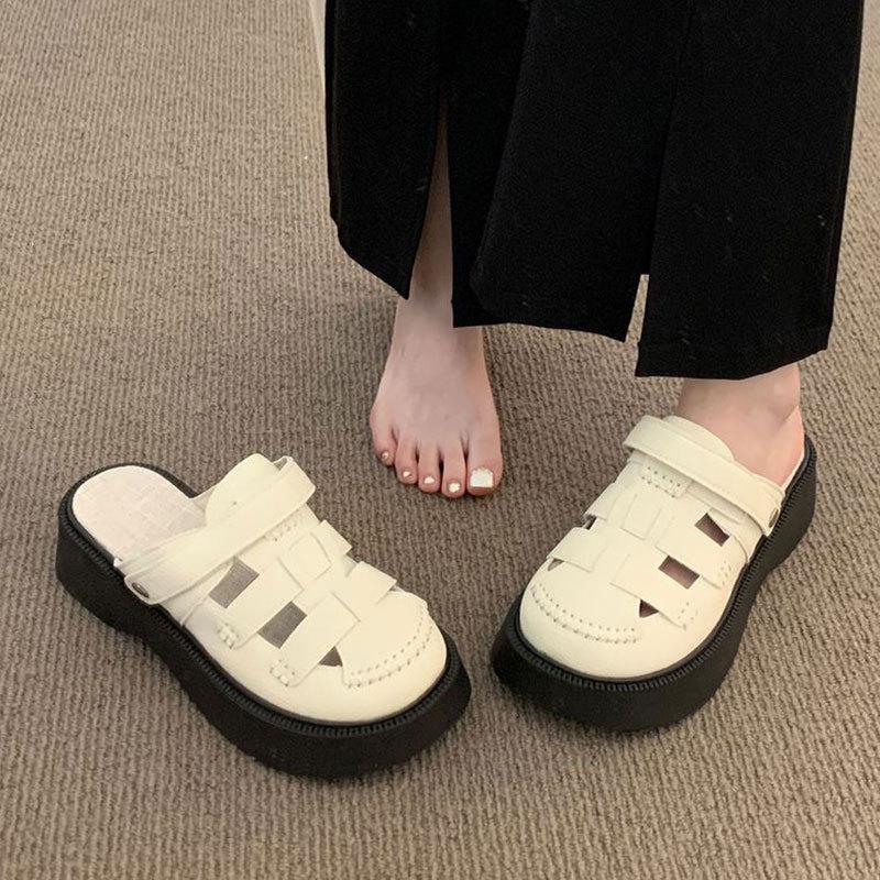 Thick-soled Bag Head Sandals Women's Summer Wear 2025 New Models with Skirts Breathable Hollow Roman Sports Hole Cool Slippers