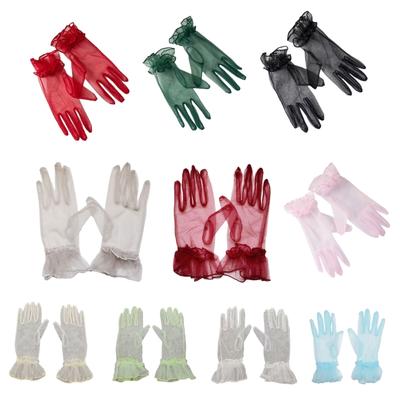 Stylish Short Gloves Full Finger Gloves Wrist Length Short Gloves Tulle Gloves Party Gloves for Prom Party Tea Parties