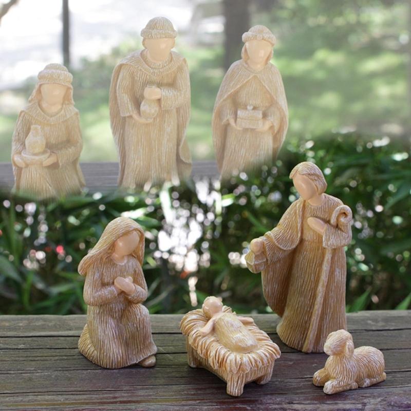 10 pz/set Scena Natività di Cristo Statuina Bambino Famiglia Mangiatoia Statuette Artigianato in Resina Miniature Ornamento Religioso Chiesa