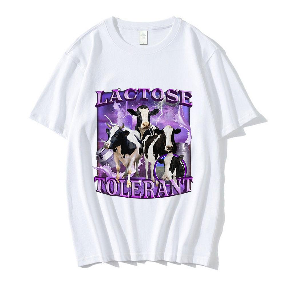 Lactose Tolerant Funny Meme Graphic T-Shirt Men Vintage Fashion Short Sleeve T-shirts Cotton Casual Cozy Oversized T Shirts