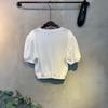 C S In The Room Pade Pearl Puff Sleeve Cropped Knit 2Color C