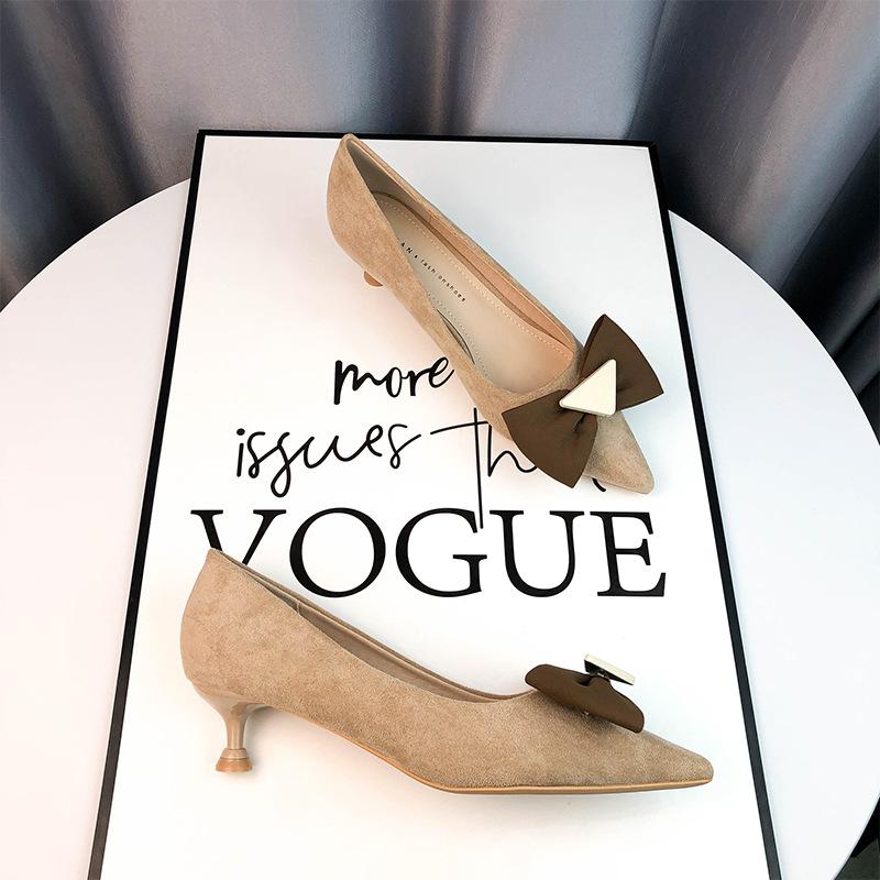 Fashion Elegant Butterfly Knot Design Women Pumps Pointed Toe Thin High Heels High Quality Cow Suede Upper Women Loafers Office Shoes