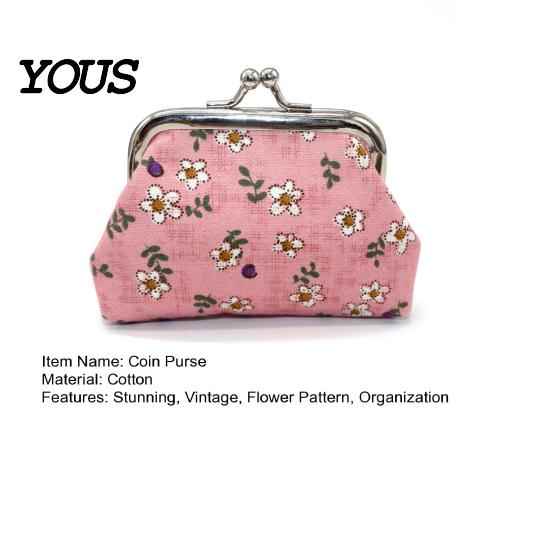 Small Coin Holder Cute Floral Purse, Vintage Kiss-lock Change Pouch, Mini Versatile Bag Accessory Wallet Trinkets Storage Pouch for Coins, Cash, Cards