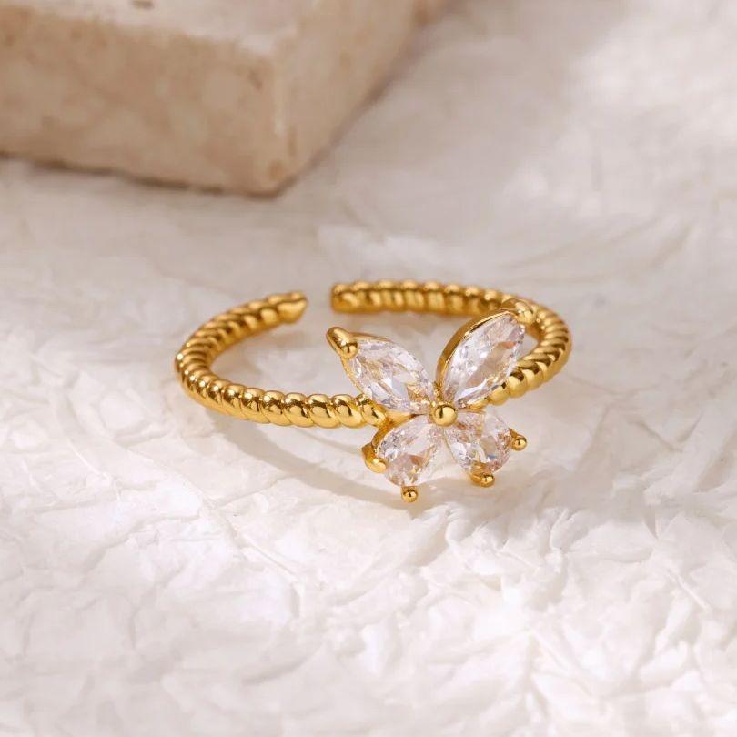 Zircon Butterfly Rings for Women Stainless Steel Adjustable Shiny Butterfly Ring 2025 Trend Wedding Couple Jewelry anillos