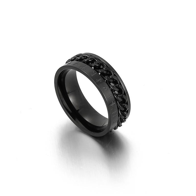 Men's Titanium Steel Rotatable Chain Ring with Embossed Pattern and Built-in Bottle Opener