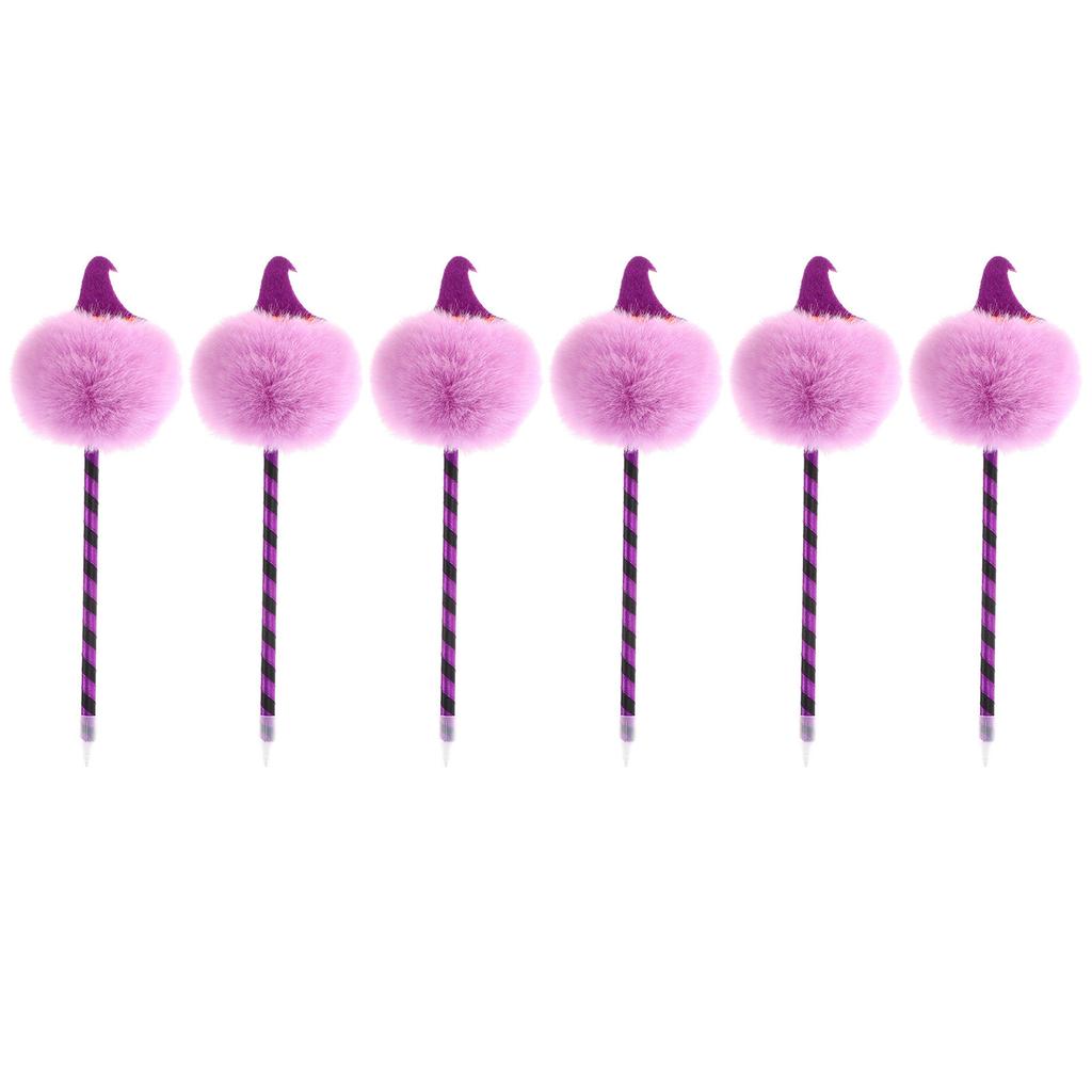 6x/Set Pompoms Ballpoint Pen 0.7mm Signature Pen Halloween Pen Smooth Writing Pen Stationery Supplies for Student