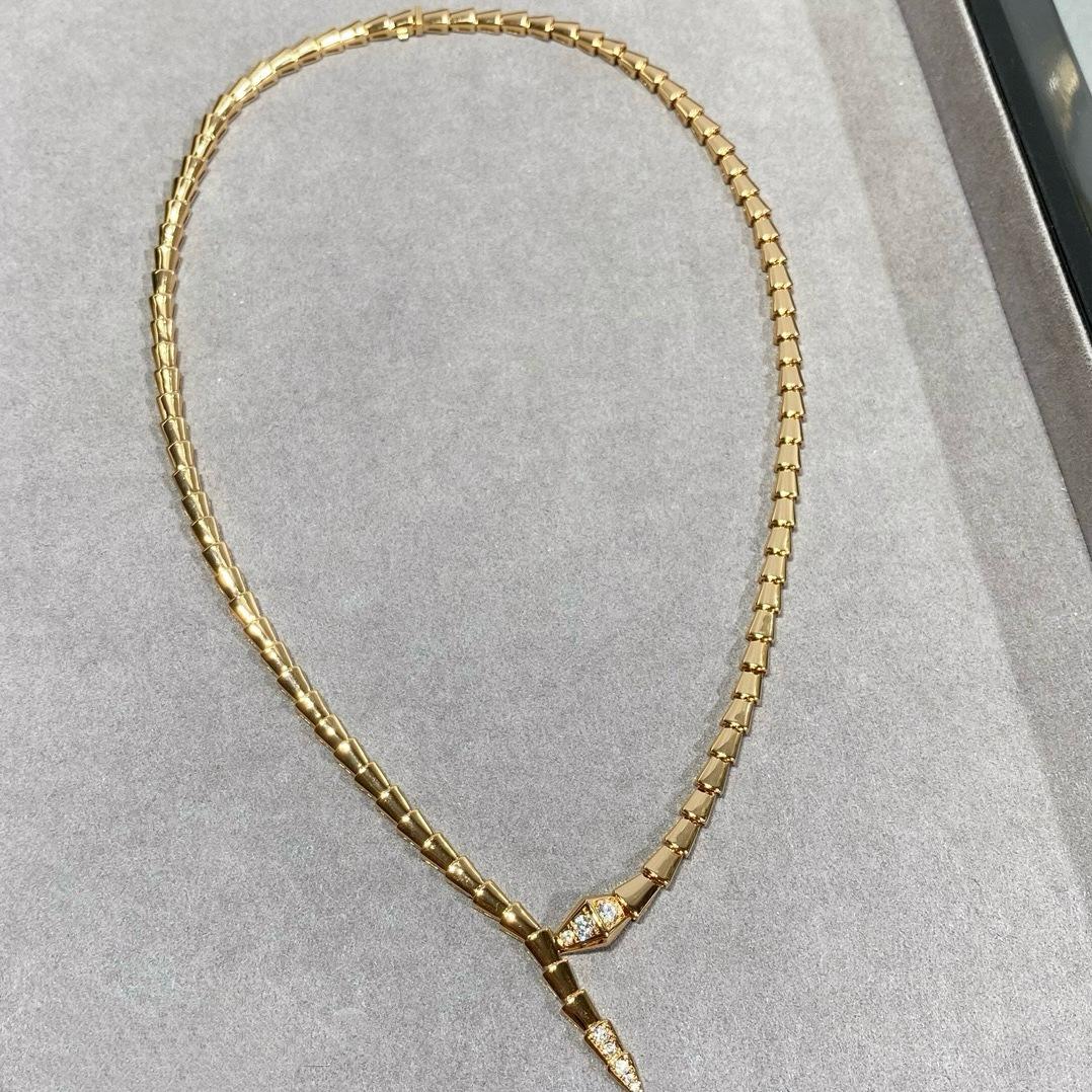 Luxury Pure V Gold Snake Necklace With AAAA Zircons Diamond Fashion Snake Bone Choker Collar for Women золотой
