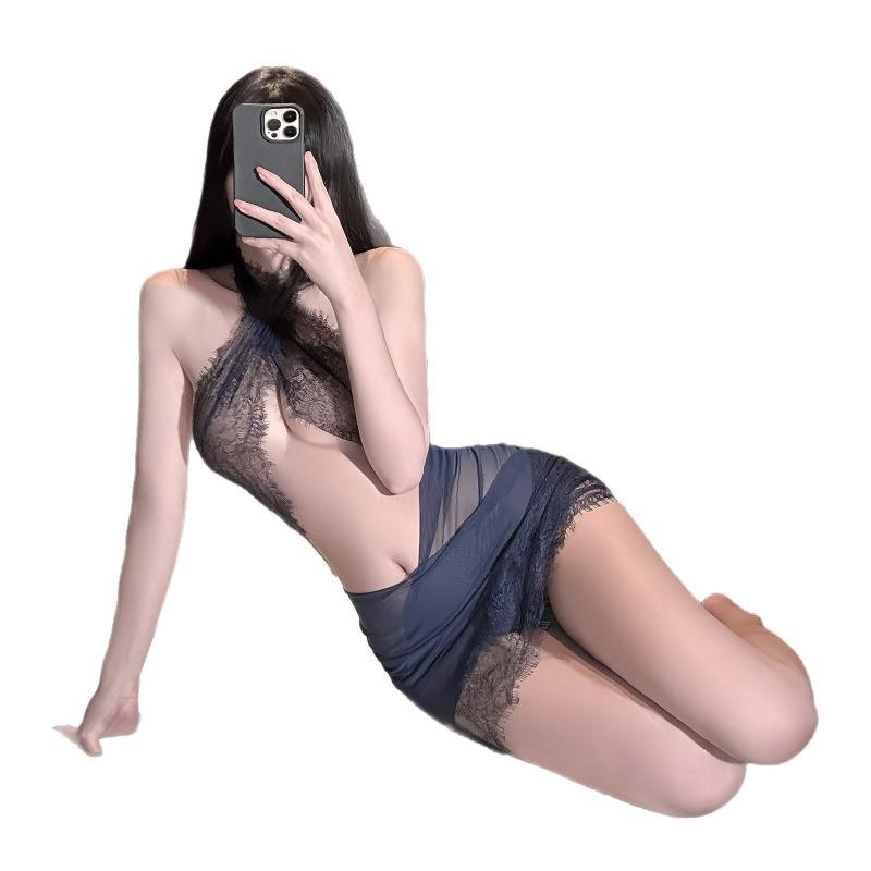 Sexy Lingerie Women's Sexy Tight Neck Lace Secretary Uniform Soft Yarn Hip Skirt Maid Suit