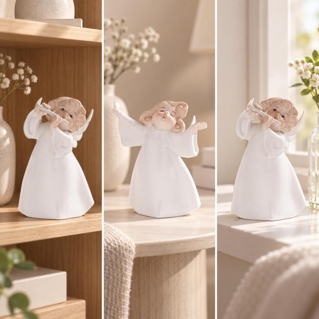 Glossy Heavenly Figurine Versatile Ceramic Angel Carved