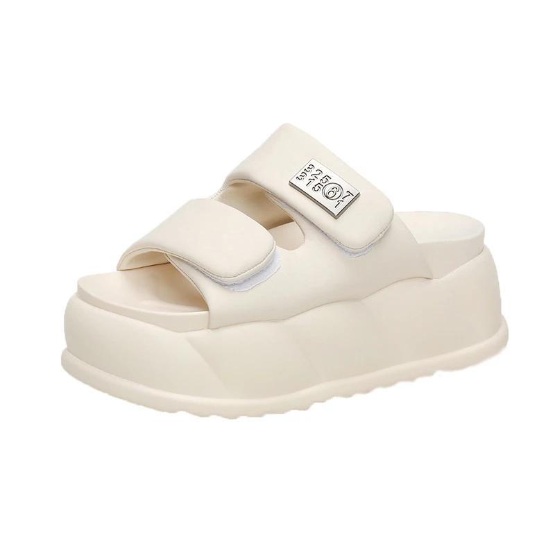 Fashion 2024 fashion High Platform Women's Summer Slippers 7.5CM Wedge Heels Slides Sweet Girl Chunky Sandals Open Toed Beach Flip-Flops