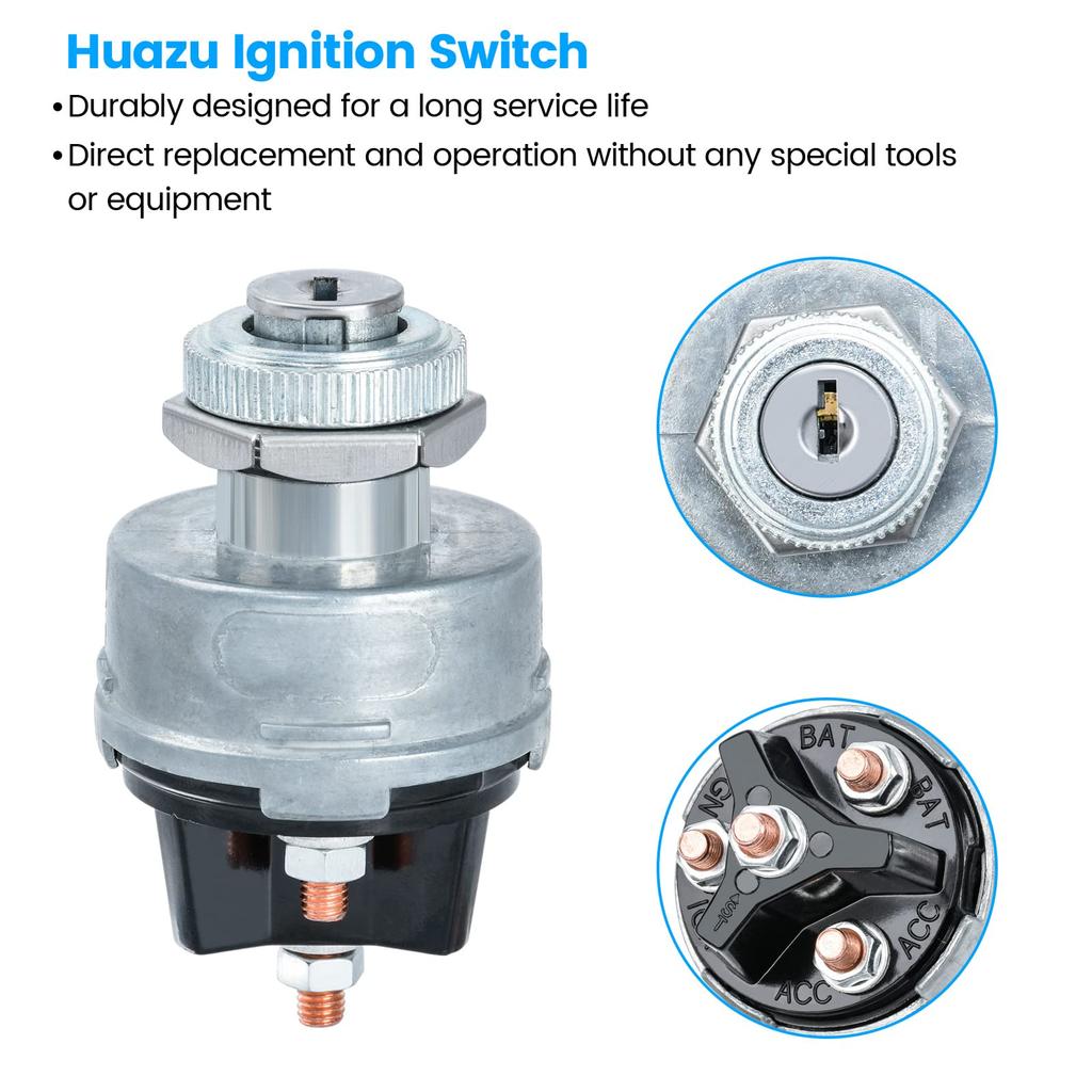 Huazu Ignition Key Switch 4 Position Universal Starter Switch Car Forklift Truck Tractor Trailer Caterpillar Agriculture Plant Use Acc/Off/IGN/(Start)