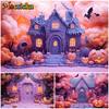 Mocsicka Halloween Photography Background Purple House Autumn Pink Tree Pumpkin Party Decoration Child Photo Backdrops Wallpaper