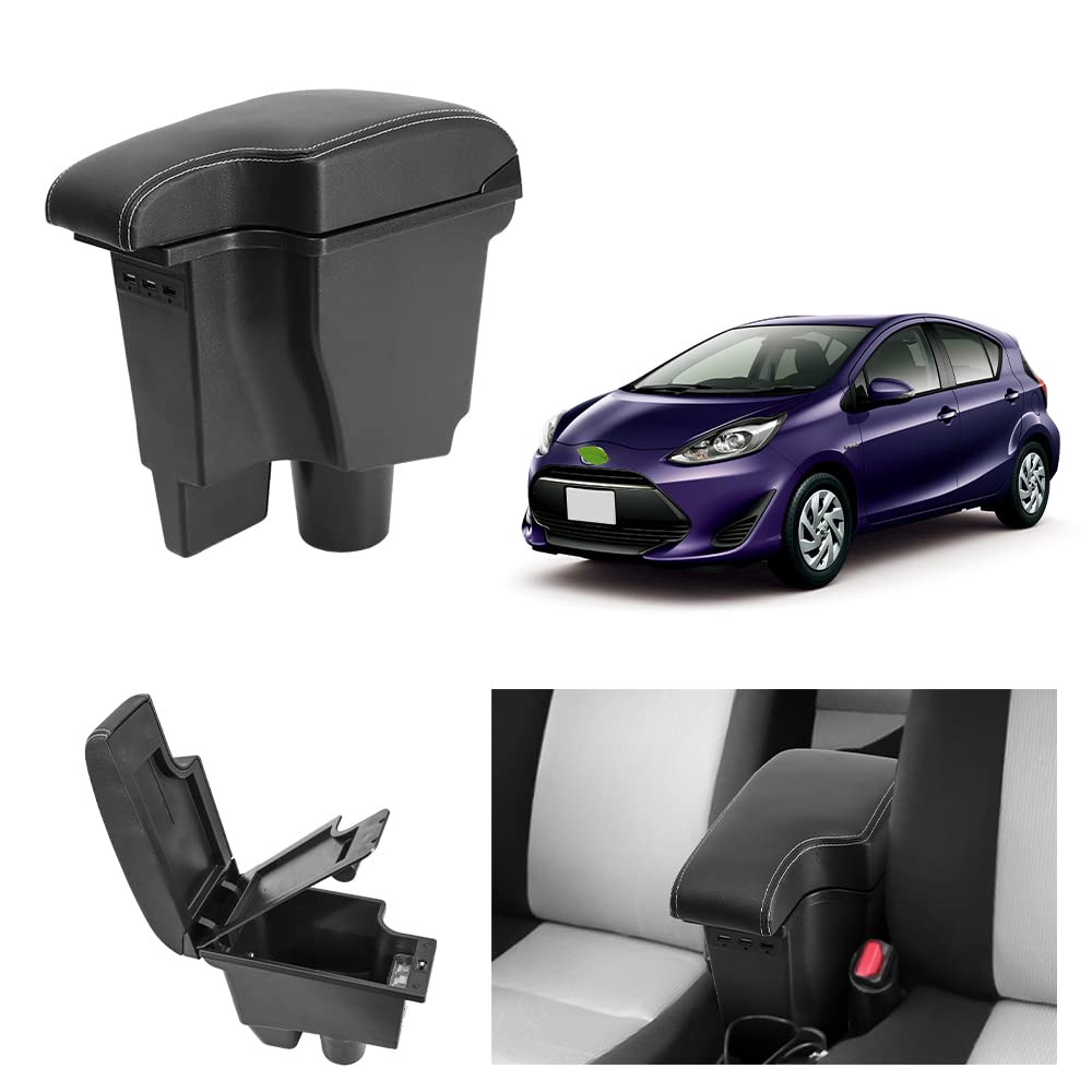 Pure White Sugiya AQUA Car Armrest Console Box with Fast Charging USB Port for Toyota Aqua Car Storage Box with Charging Specific Design for Car Easy