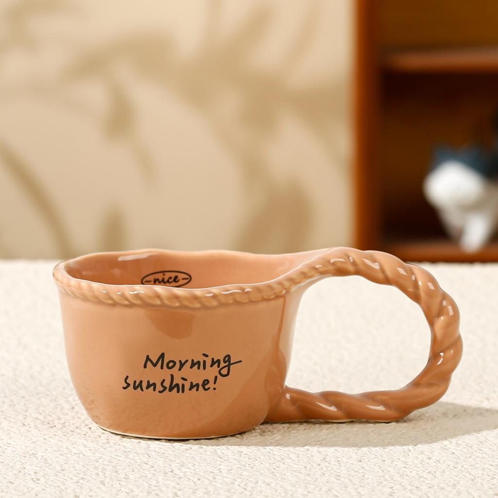 Light Luxury Knot Coffee Cup Literary Design Sense Breakfast Cup Mug Afternoon Tea Cup Ceramic Cup