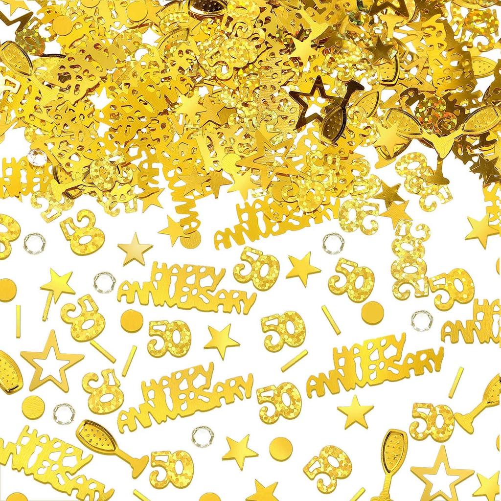 WILLBOND 3000 Pcs Gold 50th Anniversary Confetti Glitter Confetti Table Scatter Decorations for 50th Anniversary Wedding Birthday Party Decoration