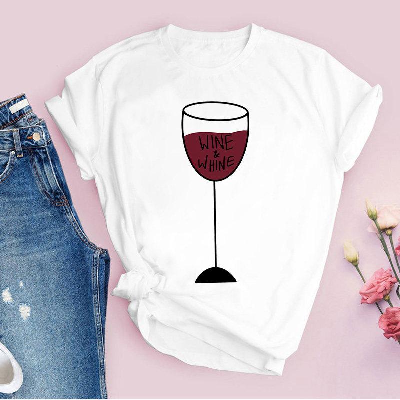 Rotweinglas Muster Reine Baumwolle Bedruckt Unisex und Damen Mode Trend T-Shirt Neu Personalisiert Rundhals Lässiges T-Shirt