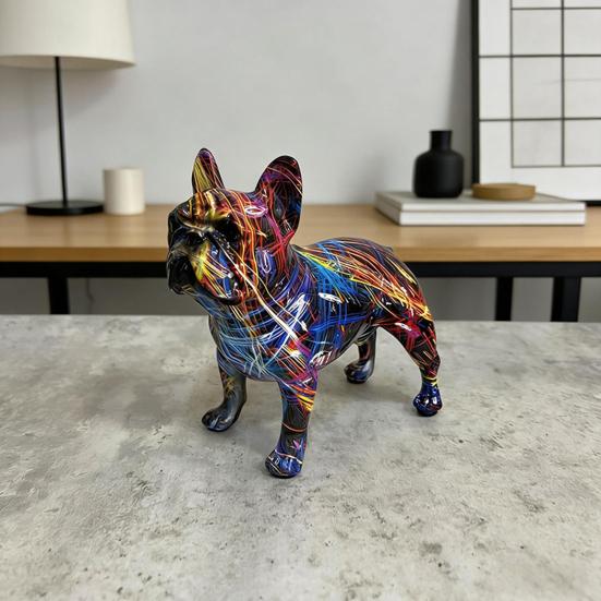 Graffiti French Bulldog Figurine Hand-Painted Artistic Dog Statue Resin Sculpture Living Room Office Home Desk Decoration Ornament